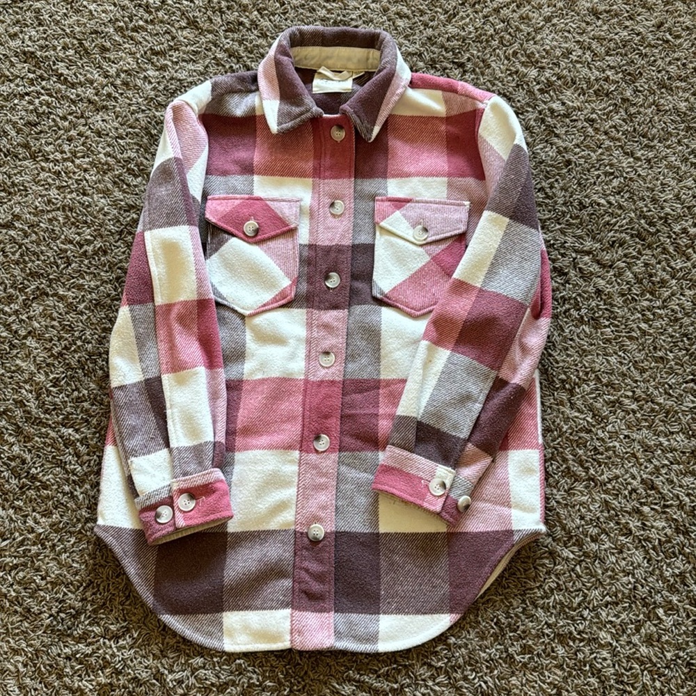 RD Style Pink, Purple and white Plaid shacket jacket | Size Extra Small